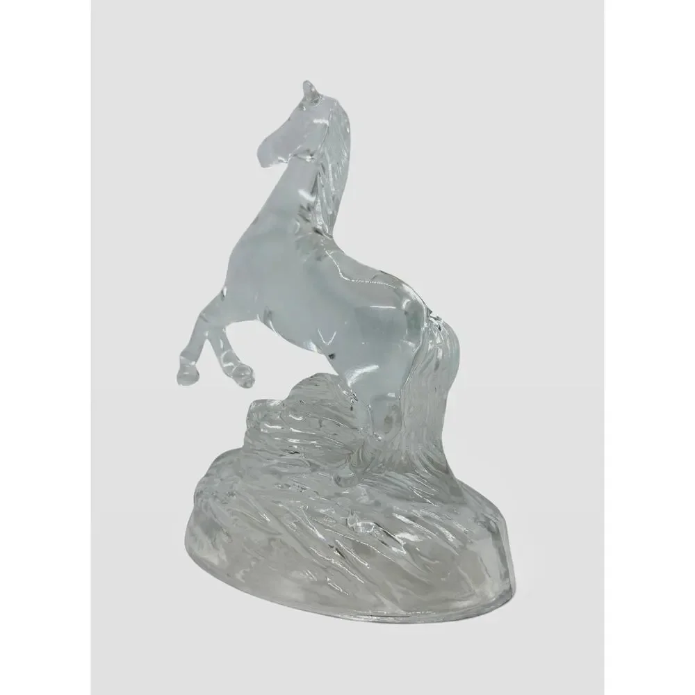 Vintage Cristal d'Arques Lead Crystal Rearing Horse Figurine Frosted Oval Base